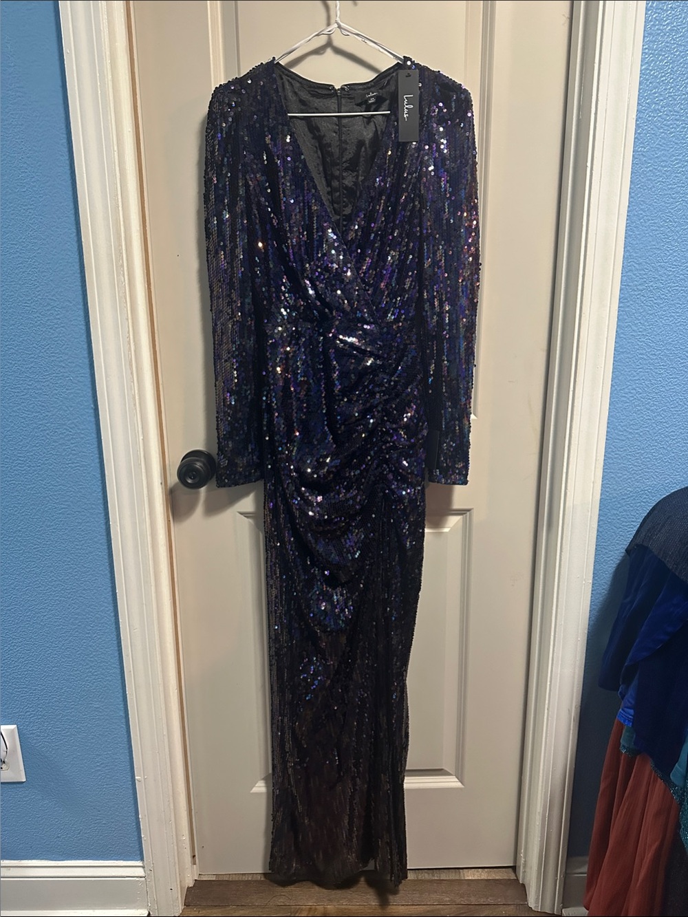 Lulu's Iridescent Sequin Evening Dress in Black and Purple